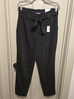 Express Sz 10R Womens Black Pinstripe High Rise Pleated Trousers NWT